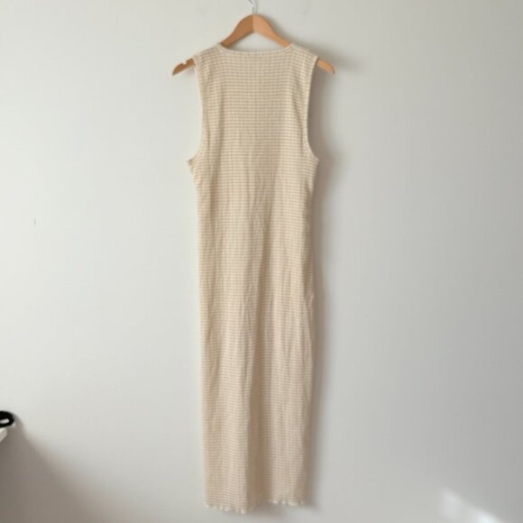 Aritzia Wilfred Verona Gingham Sleeveless Seersucker Midi Beige Size Large - Picture 7 of 10